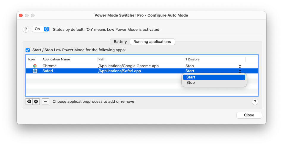 Power Mode Switcher automatic configuration based on apps in execution