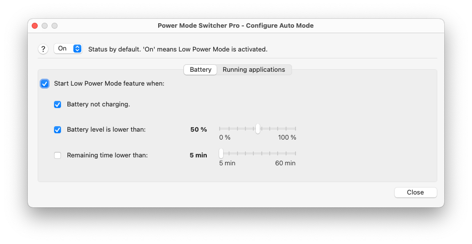 Power Mode Switcher automatic configuration based on battery status