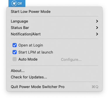 Power Mode Switcher main interface